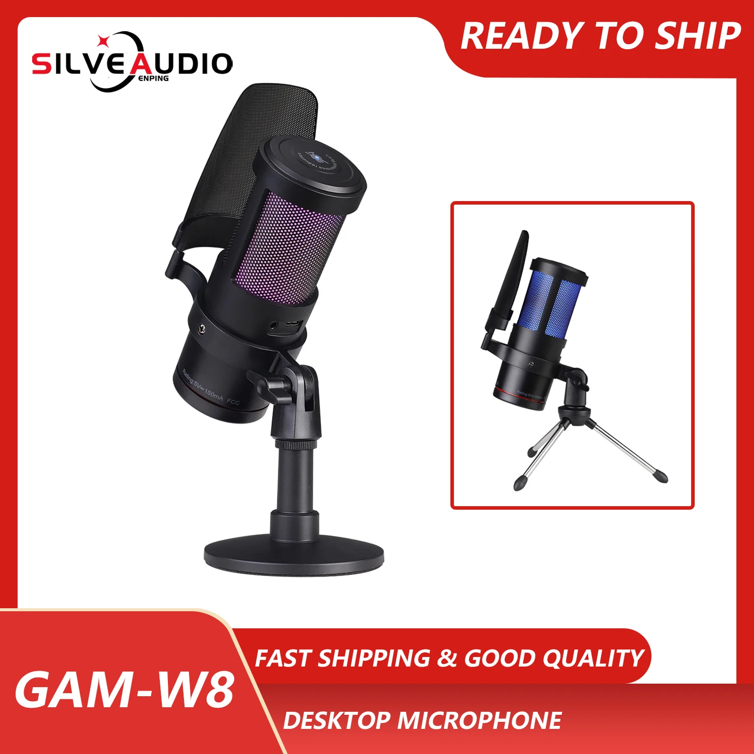 

GAM-W8 USB capacitive microphone RGB desktop anchor recording karaoke live broadcast microphone