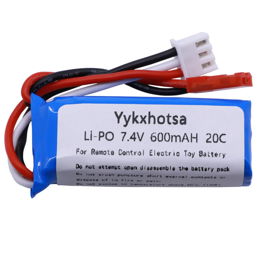 Bateria Lipo dla WLtoys K969 K979 K989 K999 P929 P939 części do zdalnie sterowanego samochodu 7.4V 600mAh akumulator z ładowarką 3in1 kabel 7.4V 2S