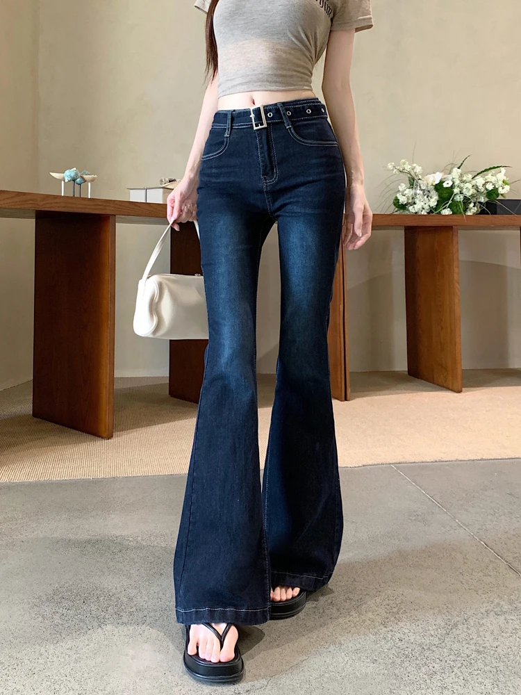 

Весна 2026: Женские джинсы-клеш с низкой посадкой, модные, стройнящие, в американском ретро-стиле, повседневные, синие