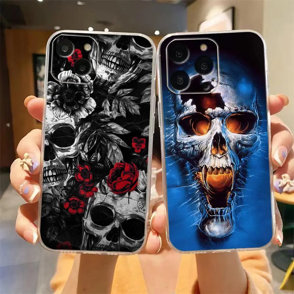 Clear Phone Case For iPhone Apple 14 12 13 Mini 11 Pro SE 8 7 6 6S Plus X XR XS Max SE Case Funda Capa Shell Skull Skeleton Art