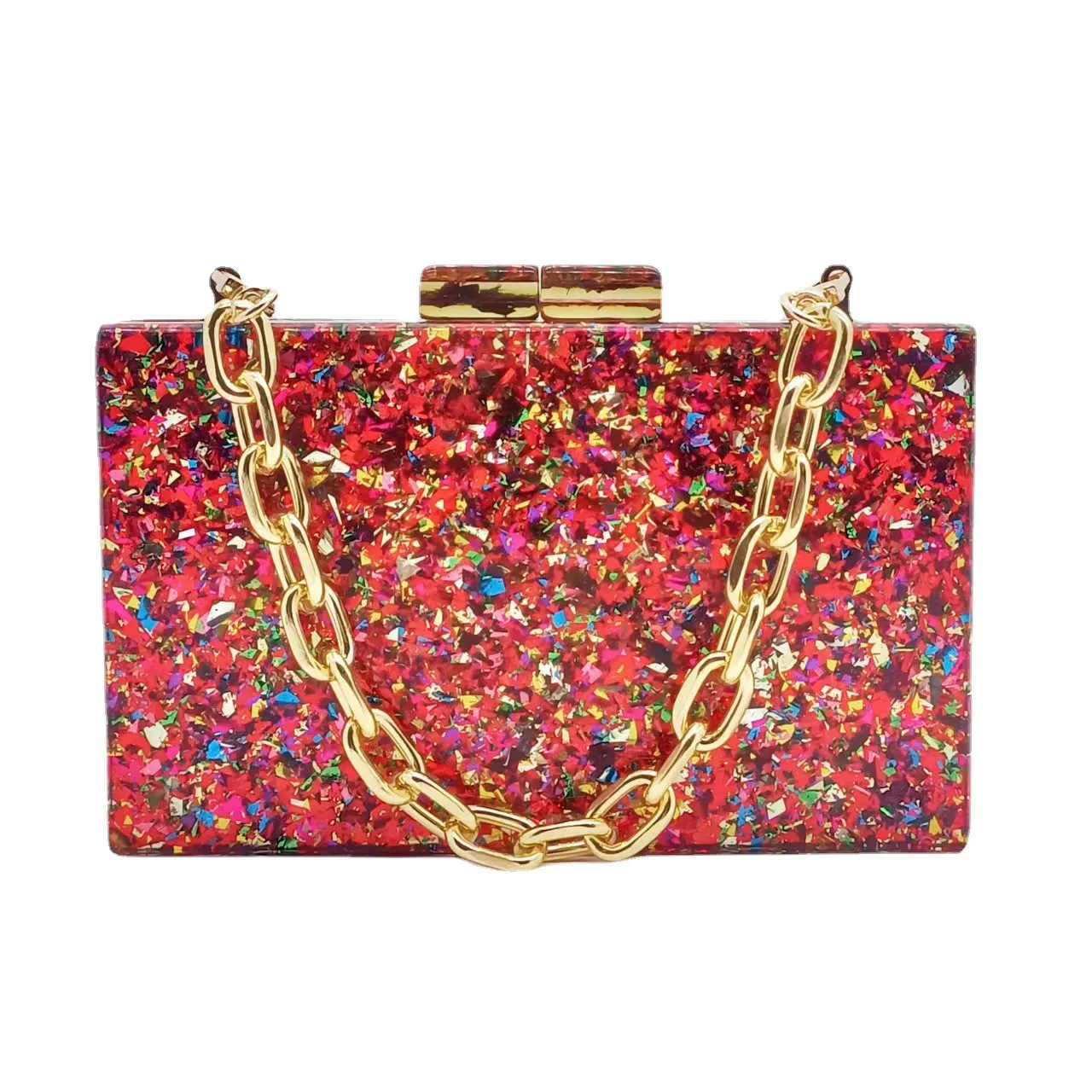 

Women's Baita Single Shoulder Oblique Span Bag Fashionable Acrylic Bag Colorful Sequins Dinner Party Clutch Hand Bags For Ladies