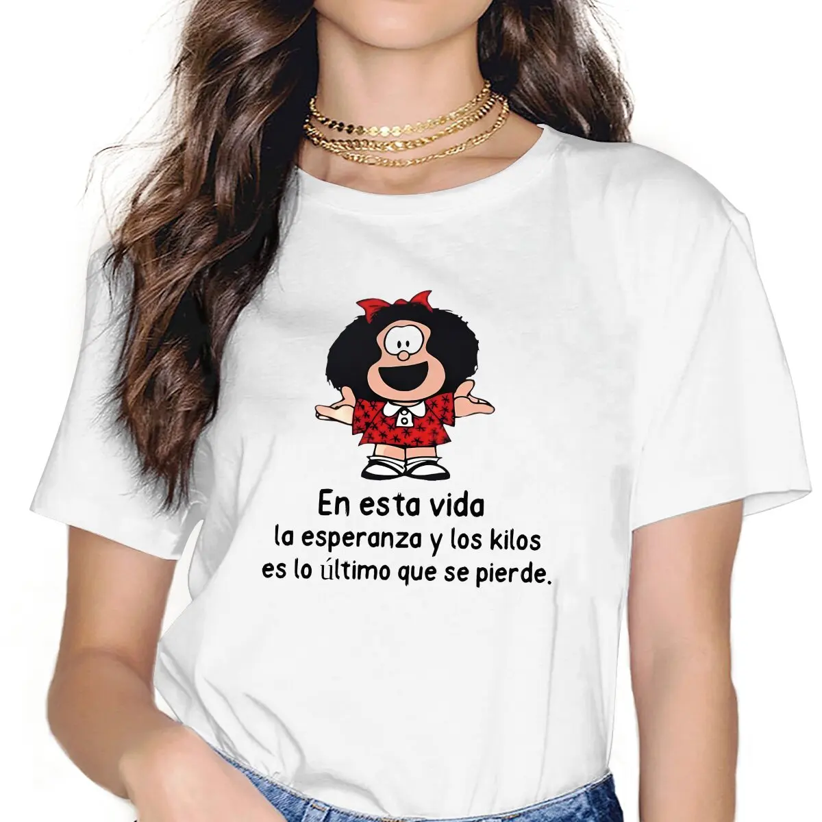 Mafalda Cartoon Girls T Shirt Retro Female Tops Polyester Harajuku Funny Y2k Tees Ladies Tshirt