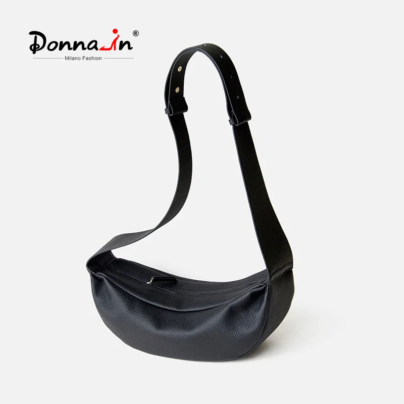 Donna-in Hobo Crossbody Bags For Women Men Genuine Cowhide Soft Leather Female Dumpling Bag Wide Shoulder Strap Male Chest Bags