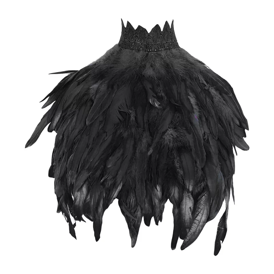 เสื้อคลุมผ้าลูกไม้สไตล์โกธิคประดับขนนก พร้อมเข็มขัด สำหรับงานฮาโลวีน งานแสดง ชุดเต้นรำพื้นเมือง แฟชั่นผู้หญิง