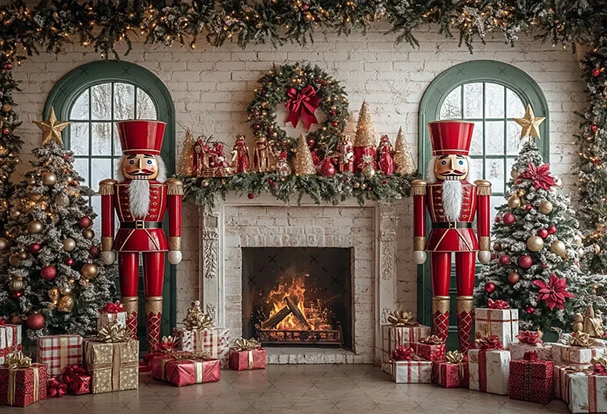 

Photography Background Christmas Indoor Fireplace Brick Wall Xmas Tree Kids Family Portrait Decor Backdrop Photo Studio