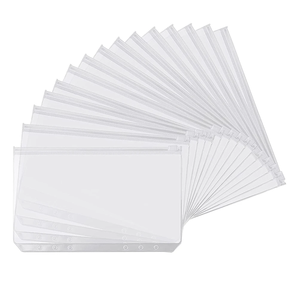 

HJ-30 Pcs A6 Zipper Punched Binder Pockets 6 Holes Ring Binders Document Organizer Bill Folder, Colored Storage Bags