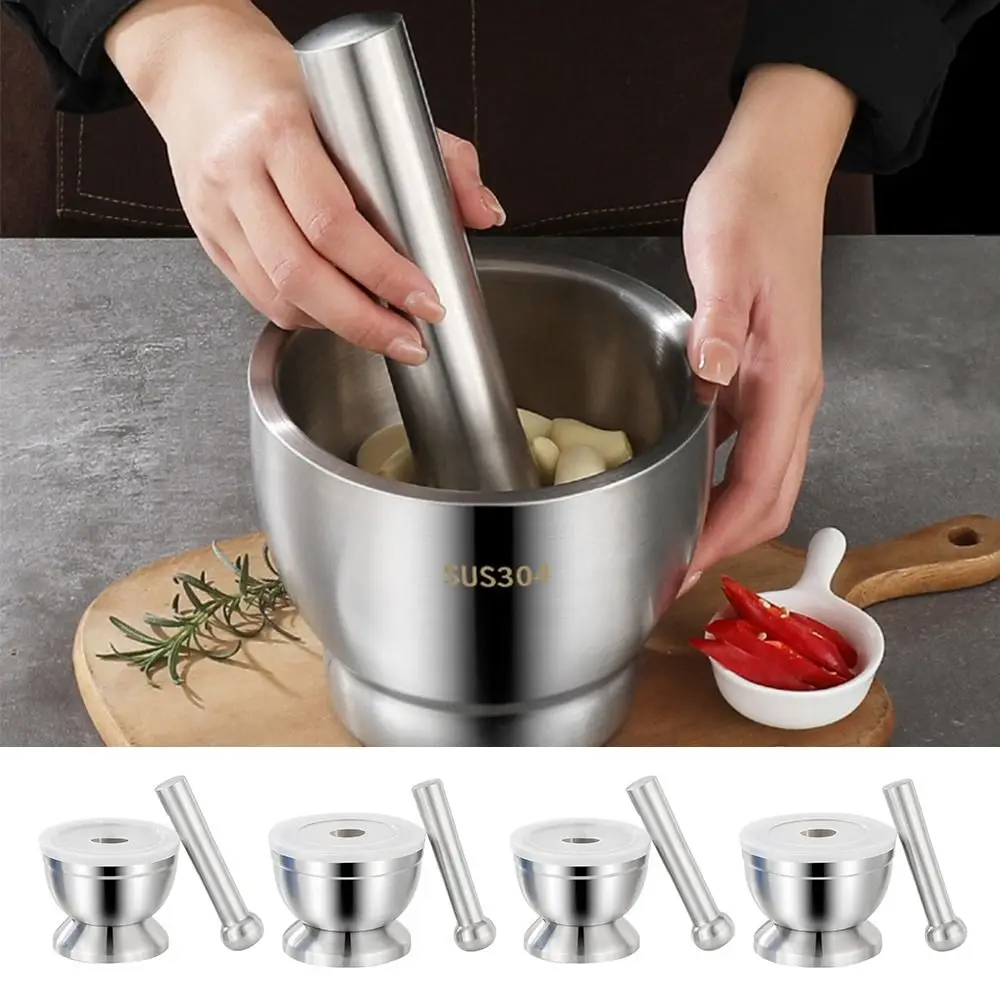 

Давилка для чеснока из нержавеющей стали 304 с крышкой, дизайн давления, каменная ступка, кастрюля для домашнего использования, раствор для чеснока, кухонный инструмент