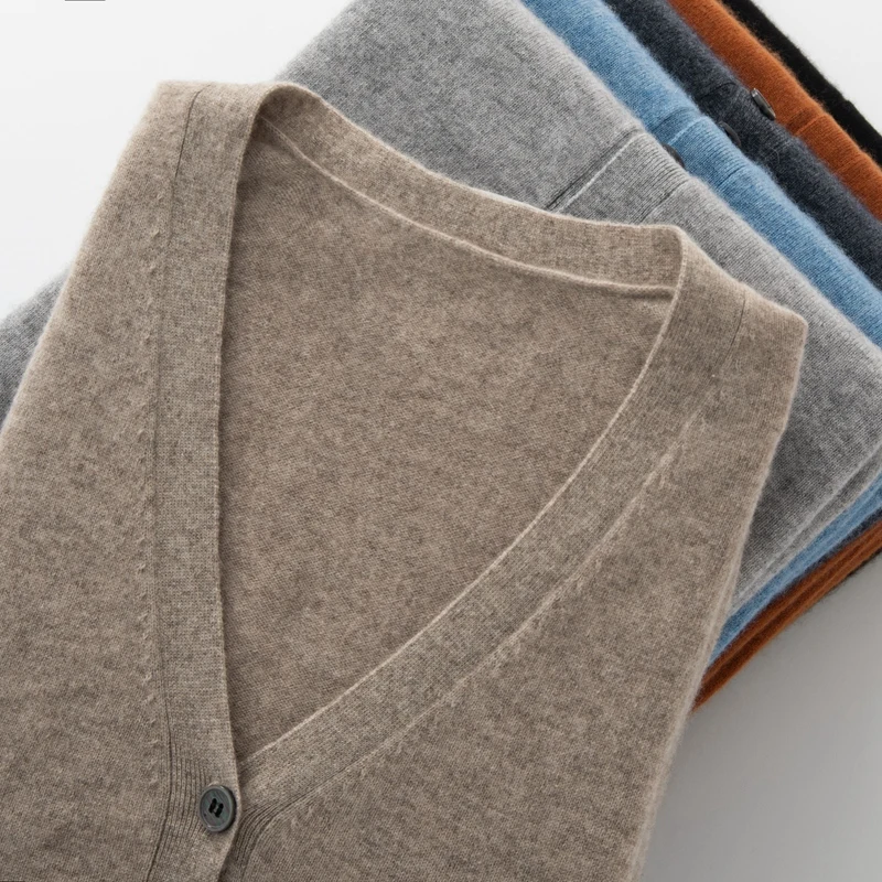 

Autumn And Winter Cashmere Sweater Men's Cardigan Thickened V-Neck Loose Sweater Middle-Aged Coat Wool Knitted Bottoming Shirt