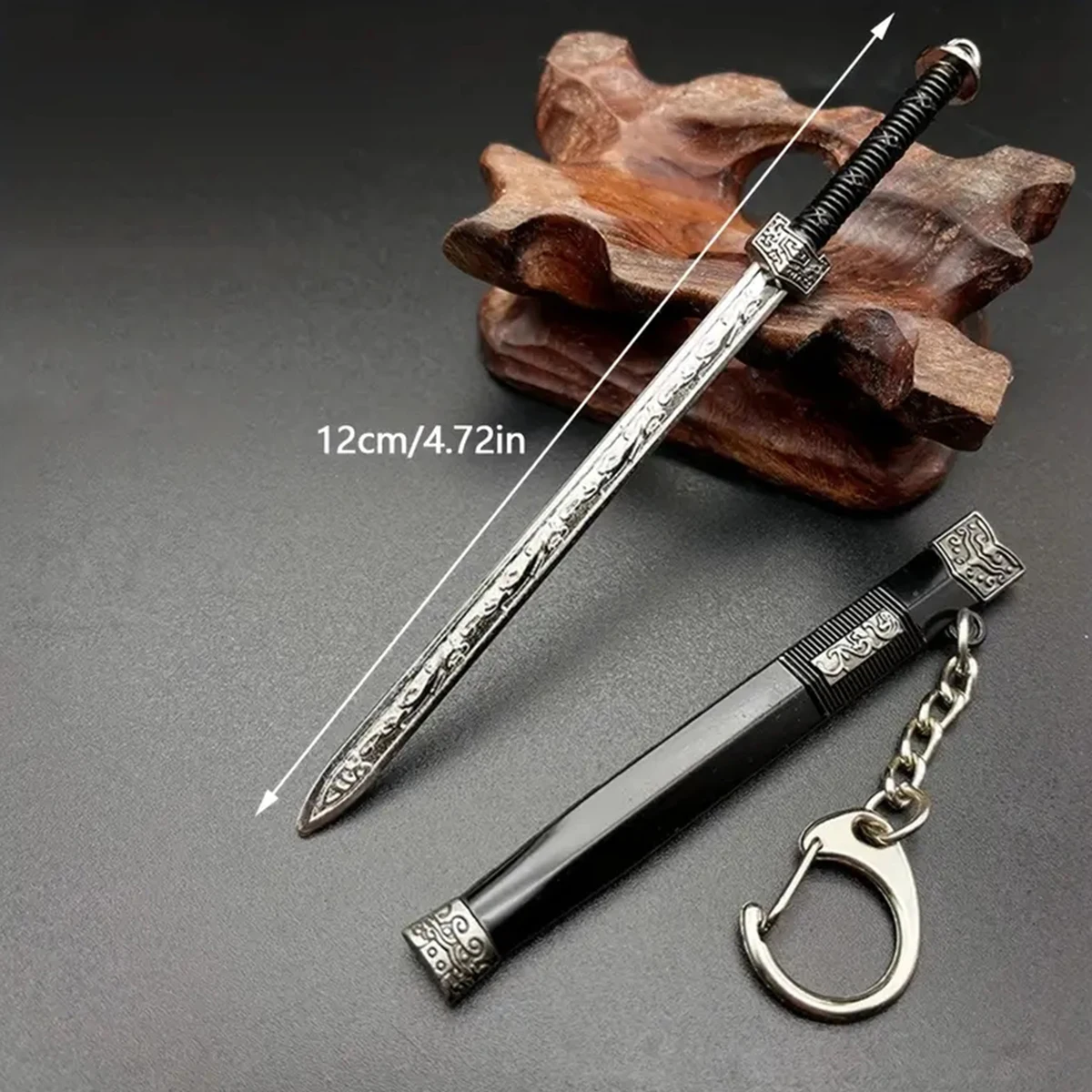 Chinese Ancient Sword Pendant Chaveiros para Mulheres e Homens, Liga Vintage, Arma Aberta Chaveiro Anéis, Acessórios Cosplay