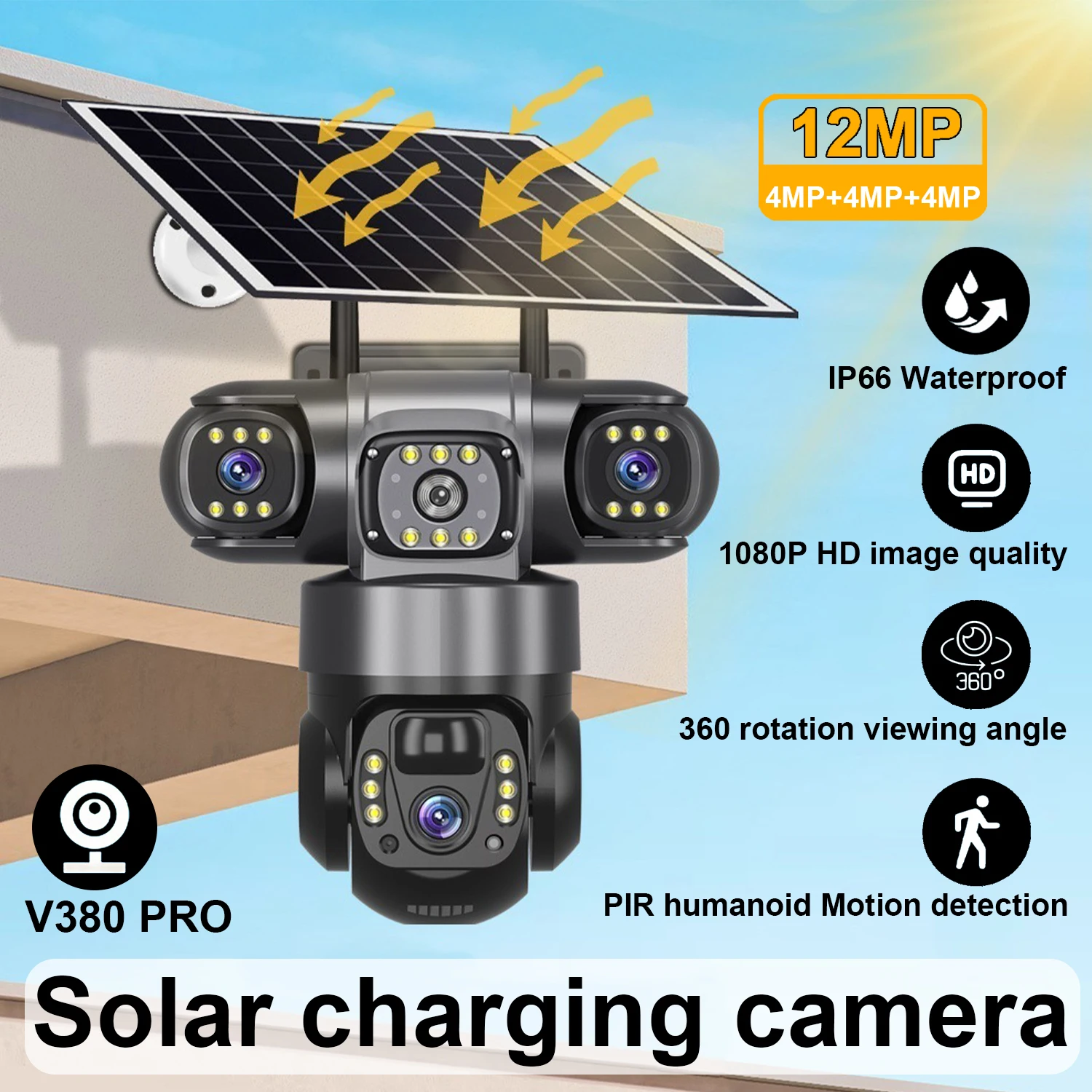 

3 Lens 4G Solar Camera HD 12MP 6K Outdoor CCTV Waterproof Night Vision Two-way speech Camera Mobile Tracking IP Security Camera