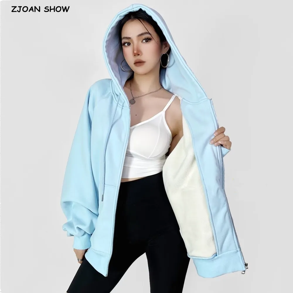 13 colors Winter Zip up Thick Fleece Hooded Sweatshirt Women Long Sleeve Loose Oversized Hoodies Harajuku Casual Sweats Korea