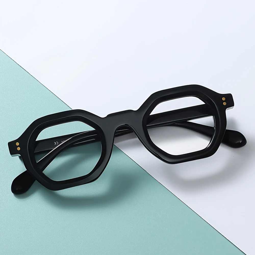 Glasses for Women Men |   Fytoo, Black Glasses, Hexagonal Glasses, Acetate Glasses, Full Rim Glasses, Ft1602-01