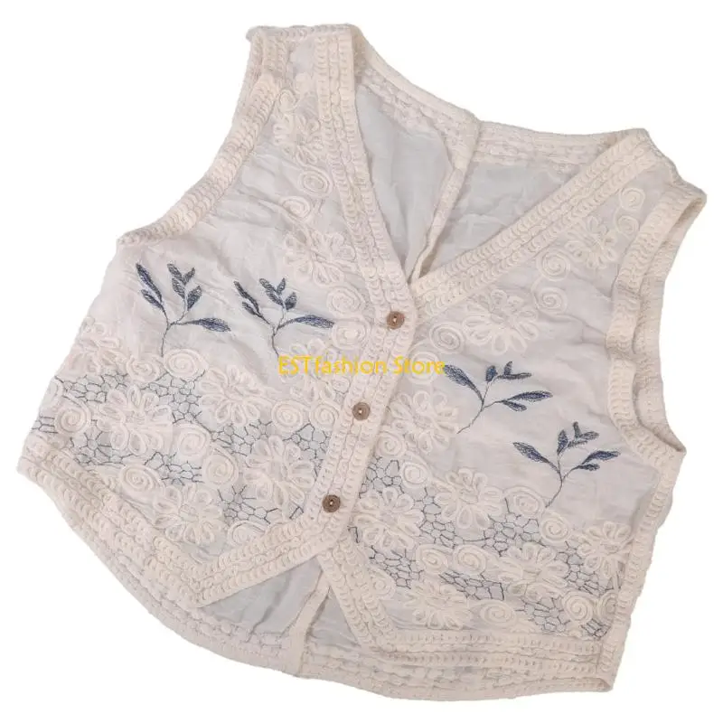 Y5GC Embroidered Cotton Vest For Women Sleeveless Top For Casual Or Beach Wear