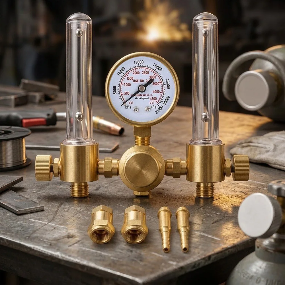 Gold Dual Flowmeter Regulator Dual Pipeline Flowmeter Regulator Regulator Dual Outlet Regulator Dual Pipeline Flowmeter