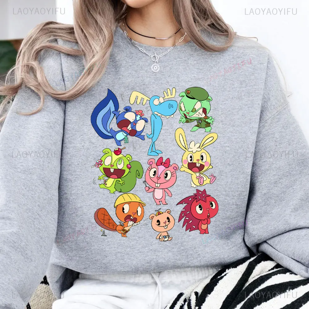 Happy Tree Friends Embrace Cartoon Sweatshirt Pullover Boy Girl Classic Animated Printed Hoodie Student Hoodies