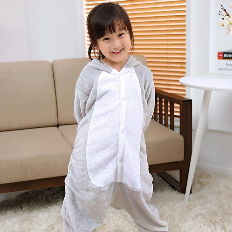 Grenouillère Kigurumi Koala gris pour enfants, combinaison Anime dessin animé, déguisement animal mignon, vêtements de nuit, pyjamas pour enfants, costume pour fille et garçon