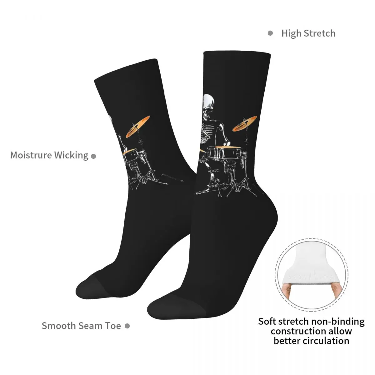 Skeleton Drummer Playing Drums Socks for Women Men Unisex Funny Happy Socks Novelty Street Style Crazy Sock