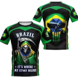 Brazil Flag Soccer 3D Harajuku Print Men's Children Sports Casual Short Sleeve Crew Neck Even Size Summer Jersey Comfortable