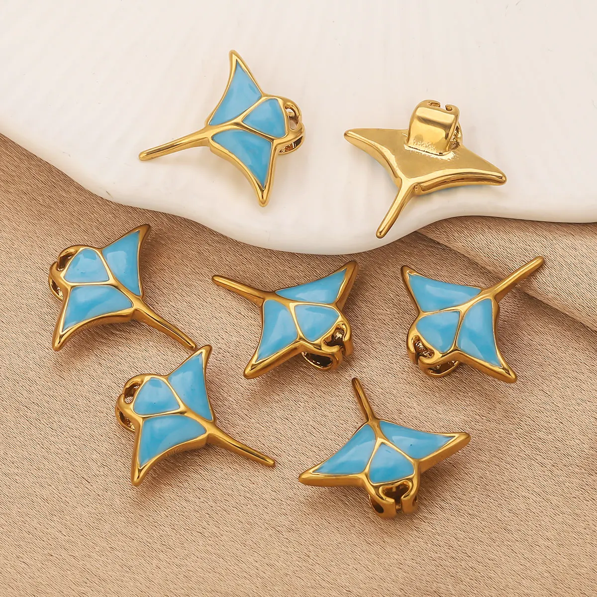 2025 New 2pcs Stainless Steel Devil Fish Charm Blue Enamel DIY Necklace Bracelet Jewelry Making Accessories Waterproof Wholesale view 6