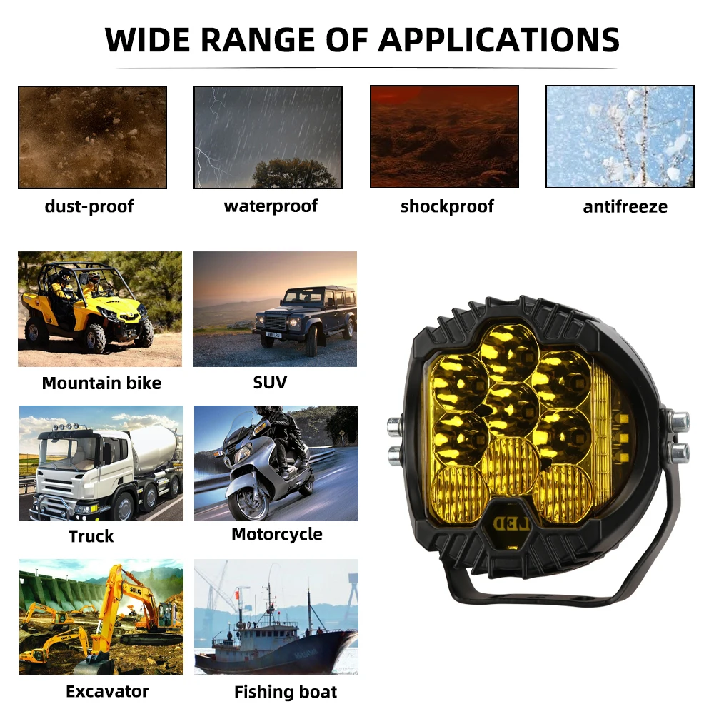1/2 pz 5 pollici auto LED luce di lavoro universale per fuoristrada camion 4X4 ATV SUV luci ausiliarie Combo lampada di guida faro giallo