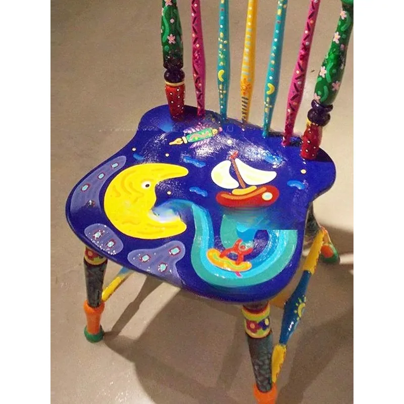 Dopamine childlike hand-painted design single chair high backrest