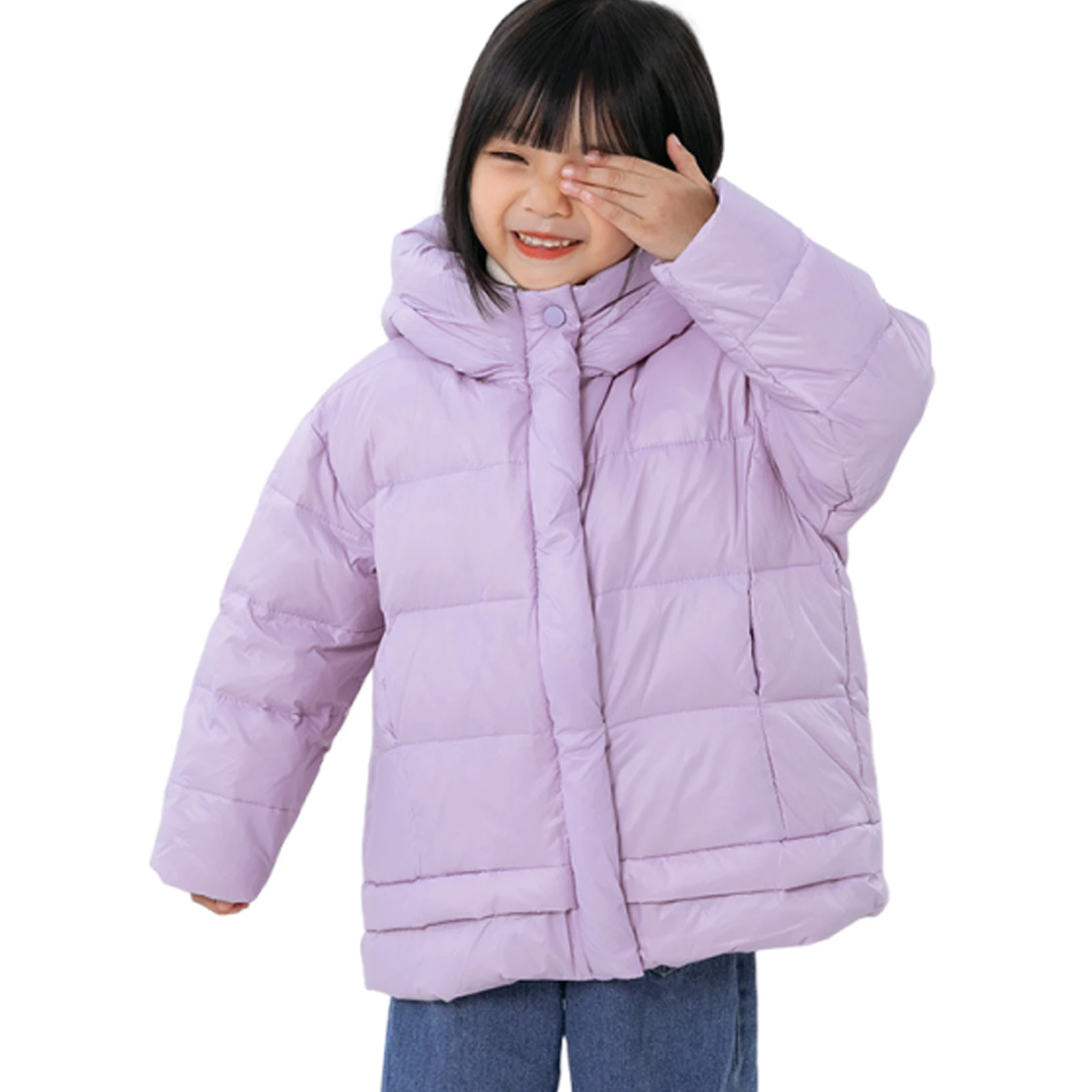 Girls' Down Jacket,Solid Color Lightweight Children's Puffer Coat,Hooded Warm Boys' Winter Down Coats,Zipper Button Kids Outfits