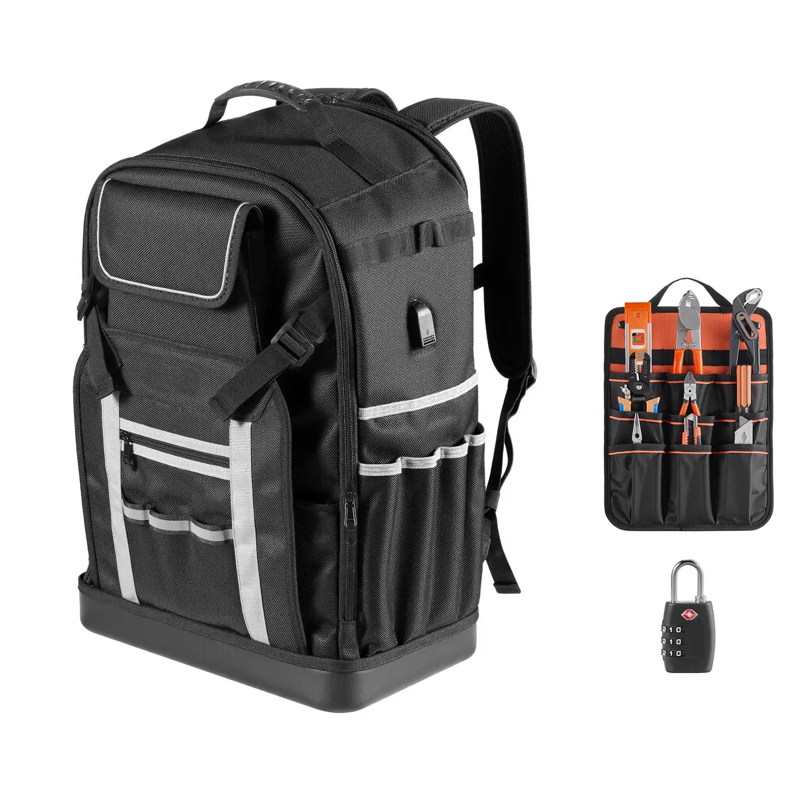 Tool Backpack 56 Pockets Heavy Duty Tool Storage Organizer with Molded Base Electrician Jobsite Bag for construction HVAC Repair and Industrial Work