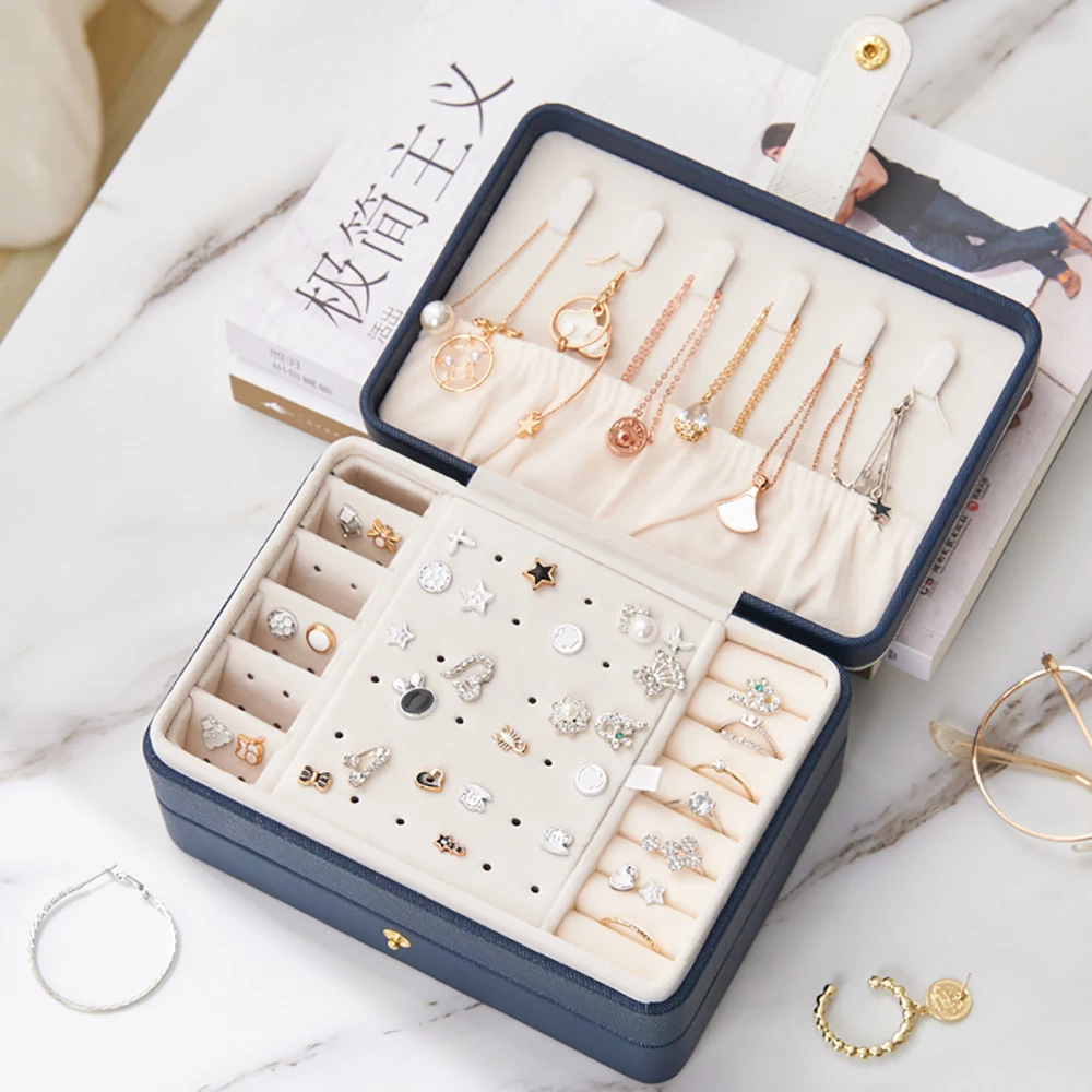 

Three-Layer Multifunctional Jewelry Organizer Box PU Leather Portable Rings Earrings Necklace Display Jewelry Storage Boxes Case