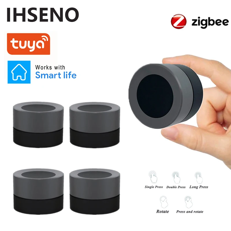 IHSENO Tuya ZigBee Smart Knob Wireless Scene Switch Button Controller Automation Scenario for Smart Life Via Zigbee Gateway