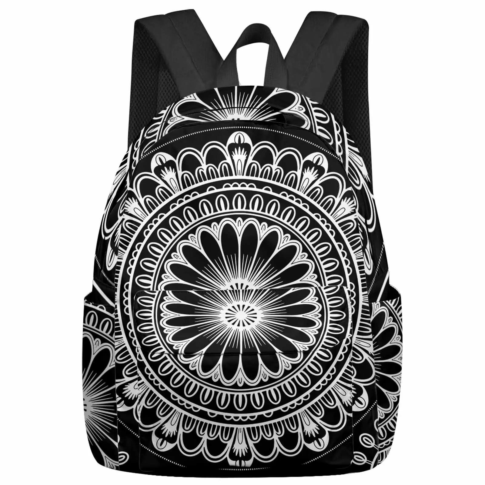 

Simple Black Ethnic Manda Line Backpacks Teenagers Student School Bags Men Women Travel Mochila