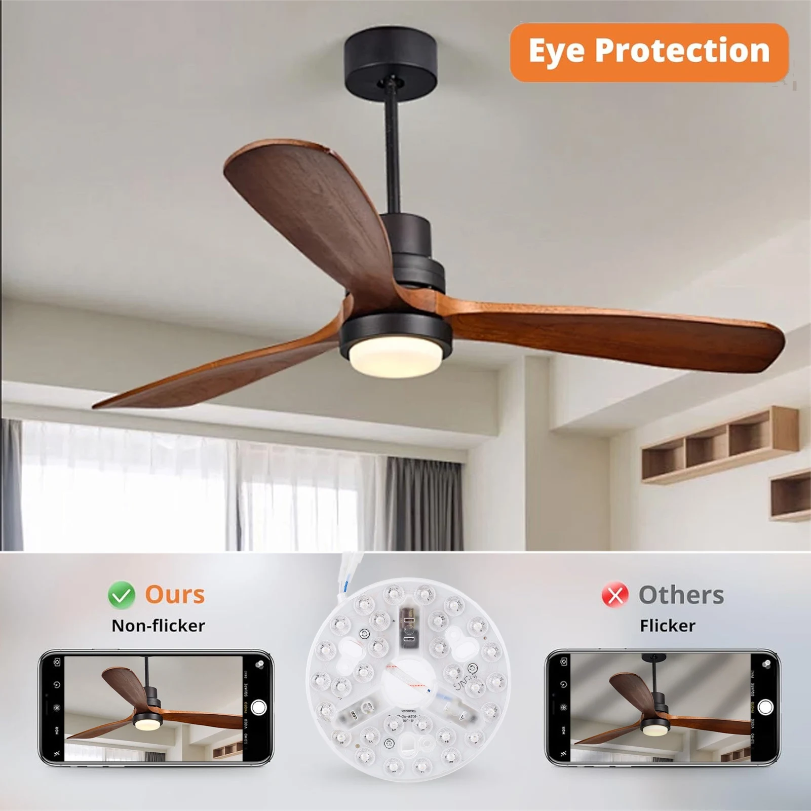 5.3 Inch LED Light Retrofit Kit Multifunctional 95 To 265V 3 Color Dimmable 3000K 4200K 6500K Ceiling Fan LED Light for Home