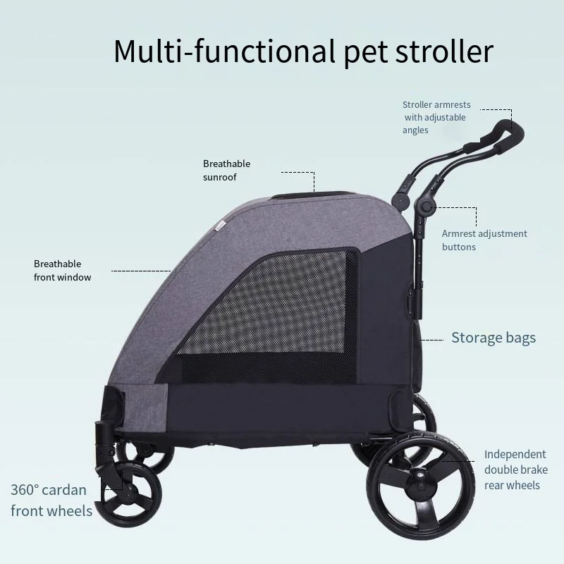 Pet Stroller Hot Selling Medium-sized Pet Carts in Europe America Large Space Dog Carts Multiple Elderly Disabled Cat Pet Carts