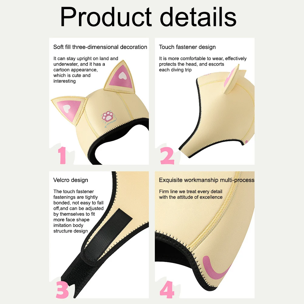 Neoprene Diving Hood Wetsuit Hood Cap High Elastic Thicken Waterproof Cat Ears Diving Hat Wetsuit Hood Cat Ears With Chin Straps