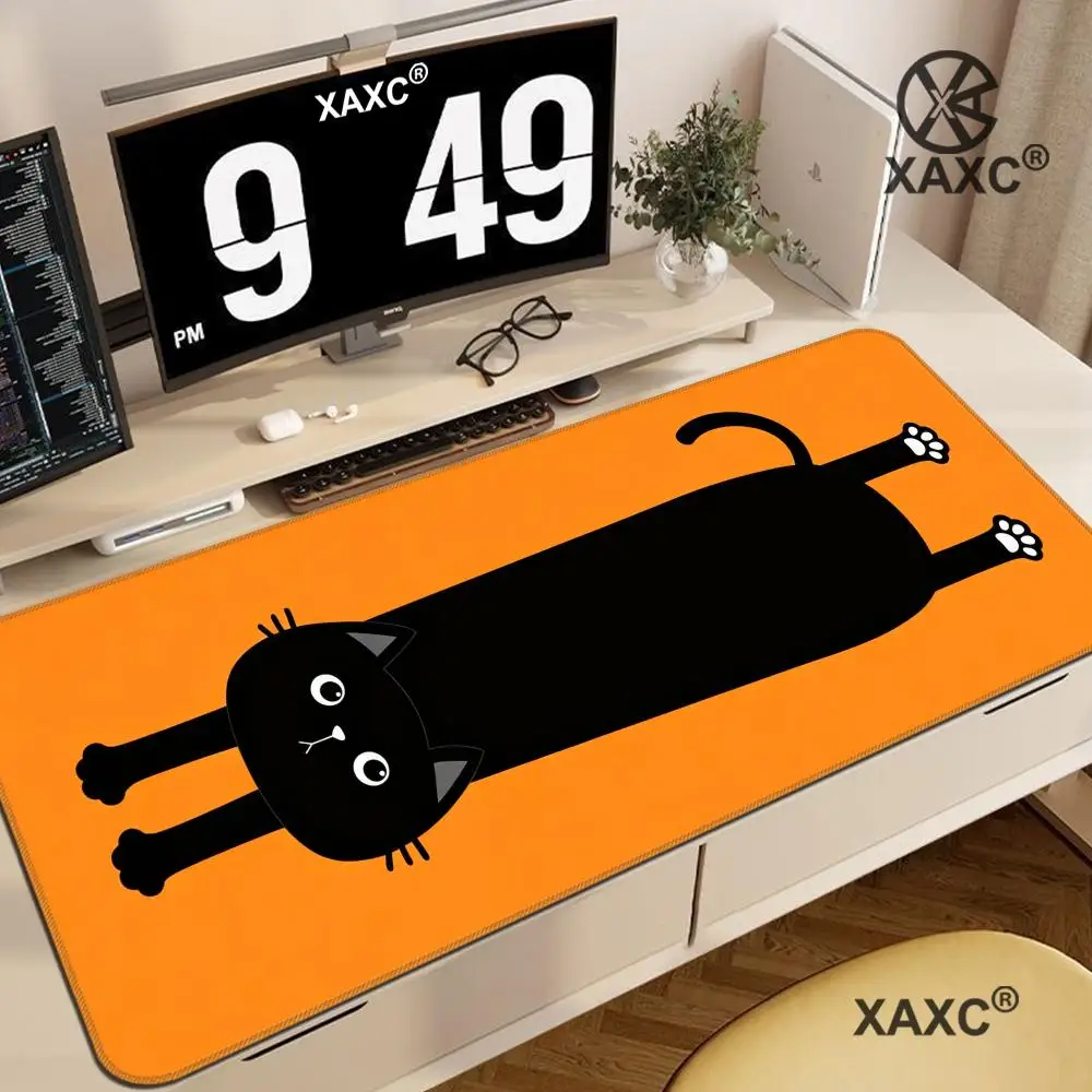 Black Cat Desk Mat Cute Mousepad Anime Aesthetic Mouse Pad Gaming Deskmat 900x400 Coffee Beige Kawaii Manga Mice Mat Soft XAXC