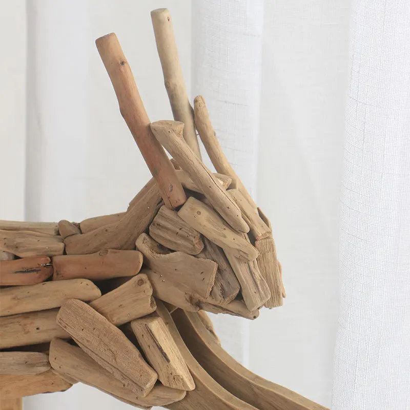 

Wooden Home Driftwood Handmade Creative Running Elk Ornaments B&B Shop Windows Living Room Table Ornaments