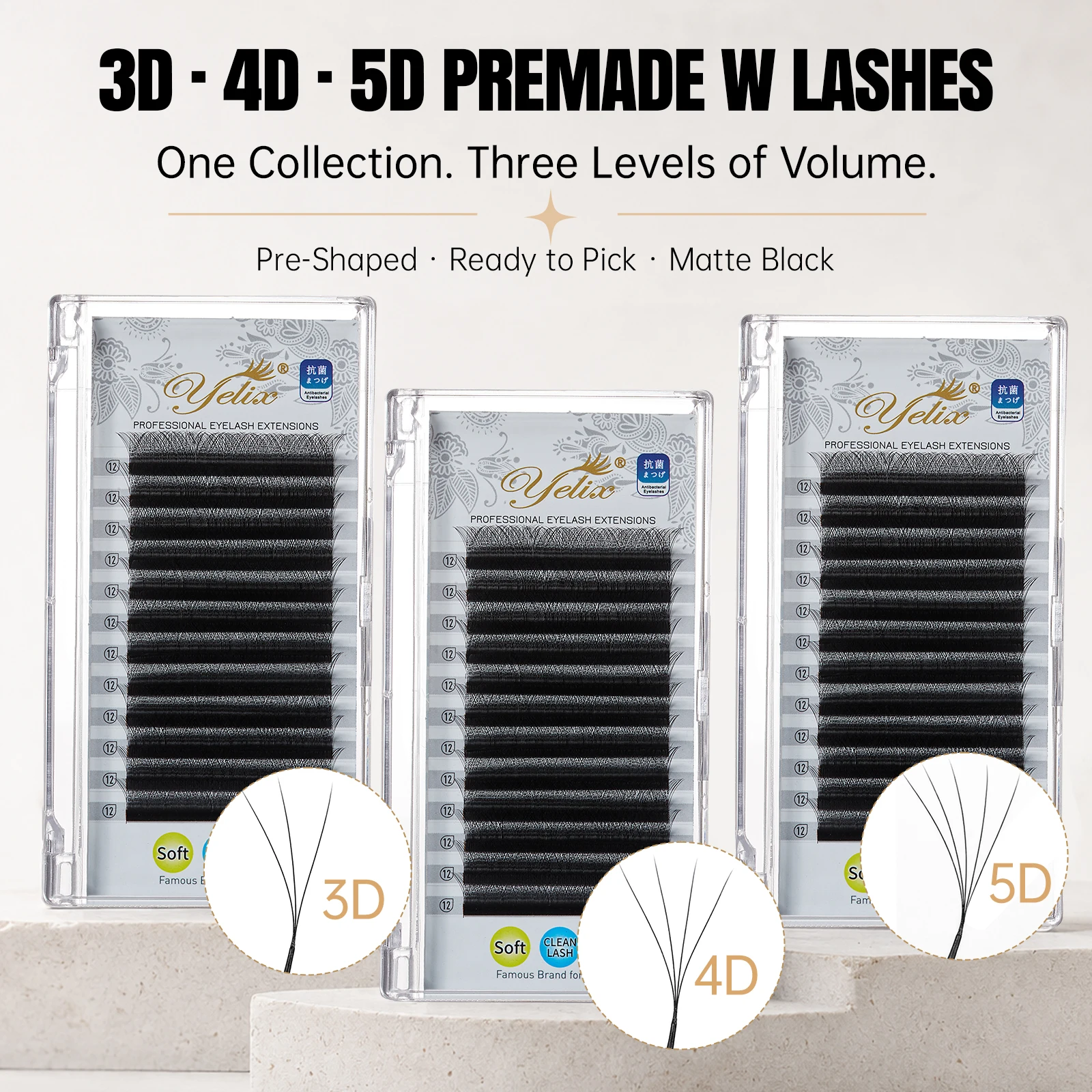 Yelix 0.07 3D 4D 5D W Lashes Premade Volume Fans W Eyelash Extensions Soft Natural Easy Pickup No Loose Root Salon Dense Lash