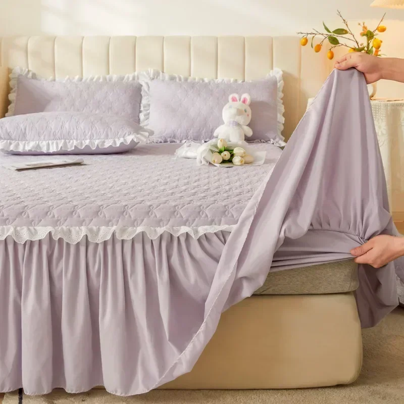 Queen Size Bed Skirt Purple Mattress Protector Thicken Bedspread 180x200 Home Quilted Bed Cover покрывало(Pillowcase Need Order)