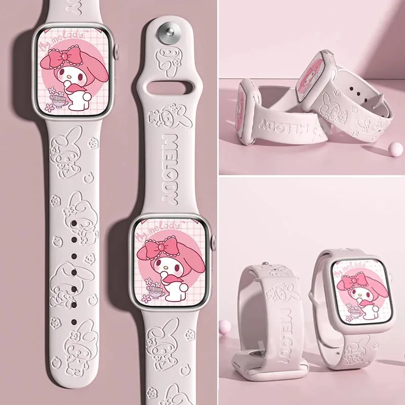 My Melody Sanrio Silicone Strap for Apple Watch Bands 38mm 41mm 42 44 45 49mm Bracelet IWatch Series Se 9 8 7 6 5 3 Ultra 2 Band
