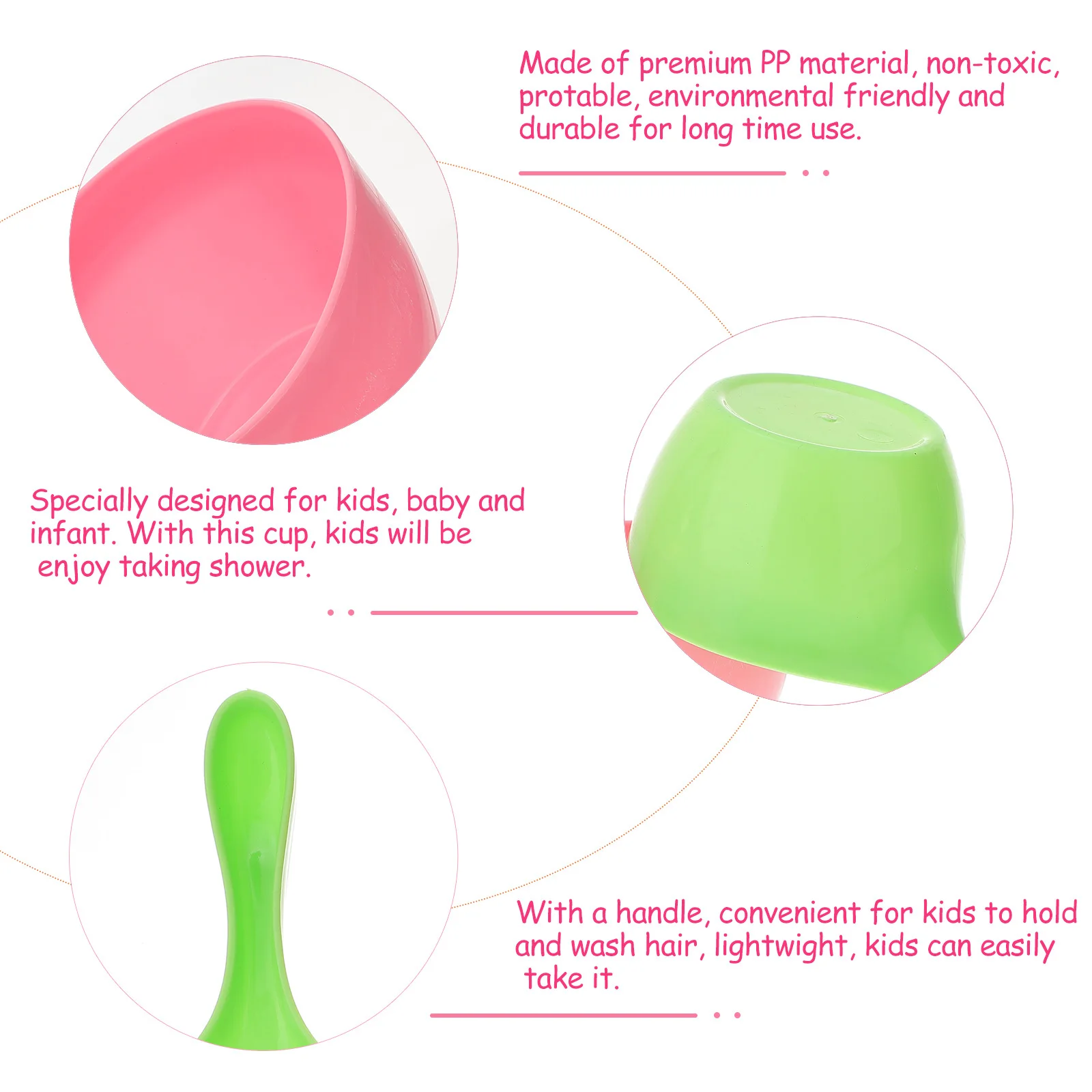 

3Pcs Baby Wash Head Cup for Bath Shampooing Lightweight Handle Design Multi Purpose Water Ladle for Toddler Kids Use