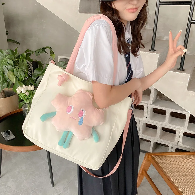 Large Tote Bags for Women 2022 New Casual Korean Shoulder Bag Woman Splicing Stereo Doll Flowers Cartoon Cute Messenger Bags