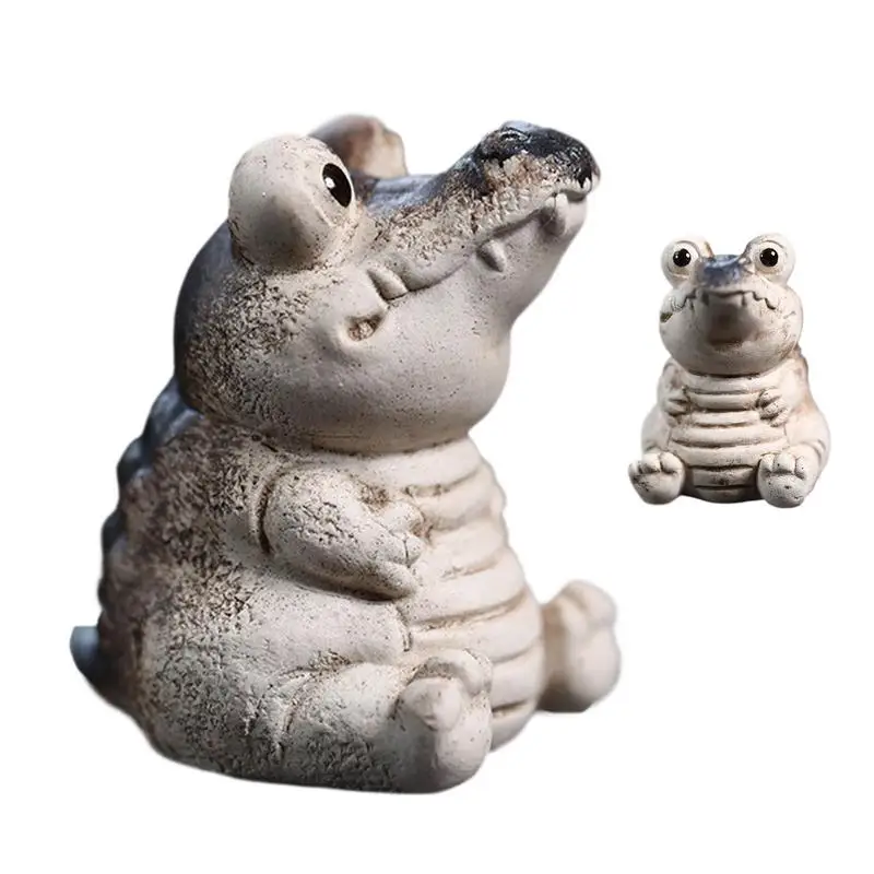 Fat Crocodile Tea Pet Resin Animal Sculpture Anti-Fade Exquisite Craftsmanship Adorable Resin Crocodile Figurine Tea Pet