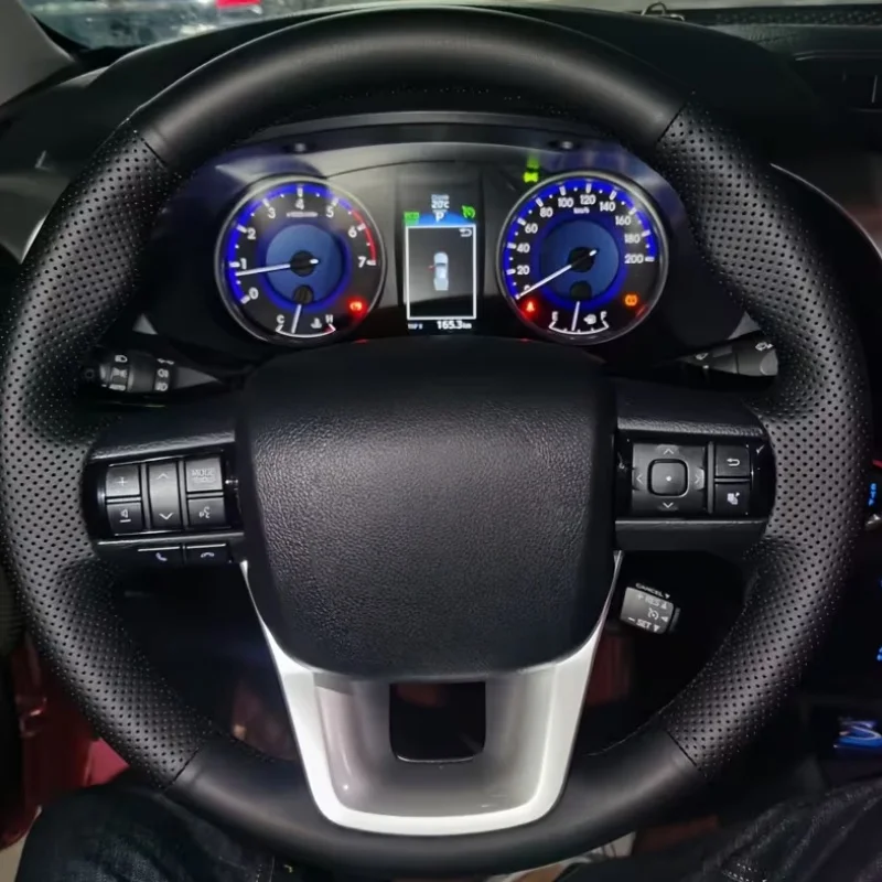 Black Artificial Leather Hand-Stitched Car Accessories 2016-2019 Hilux 2015-2019 Car Steering Wheel Cover For Toyota Fortuner