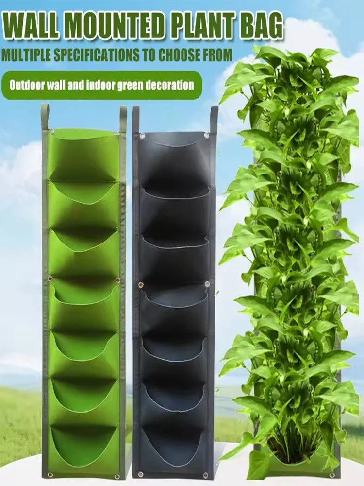 7-zakken verticale plantzakken vilten stof muuropknoping binnen buiten tuin plantenbak bloem groentegroeiende containers - afbeelding 2