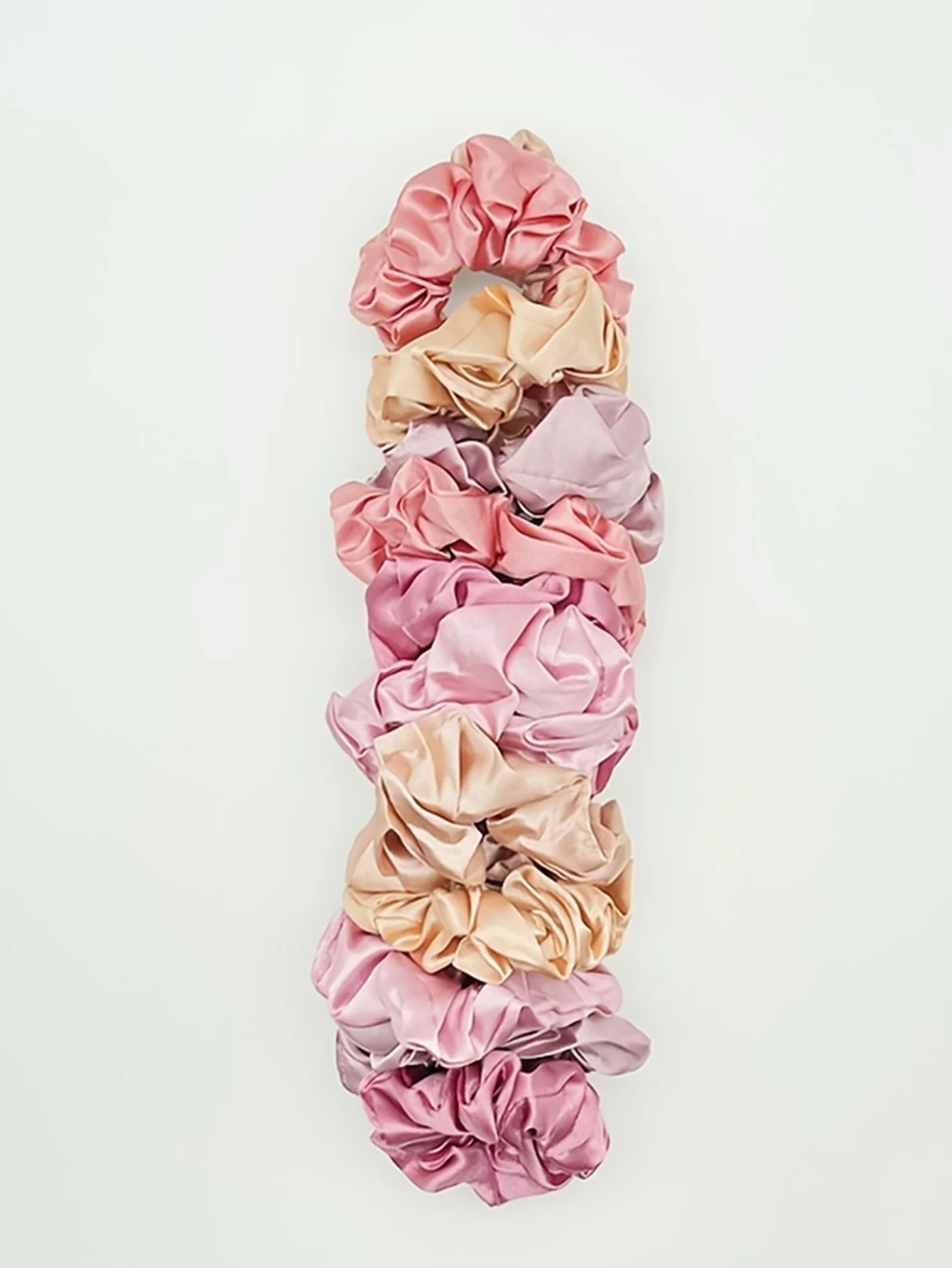 12 solid pink satin large intestine hairbands woven with high-density and high elasticity, suitable for various scenarios