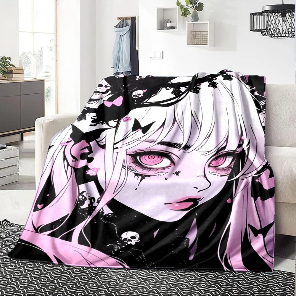 A Plush Blanket Featuring Anime And Black Cats, Soft And Comfortable for All Seasons, Suitable for Bedrooms, Beds, Sofas, And Na