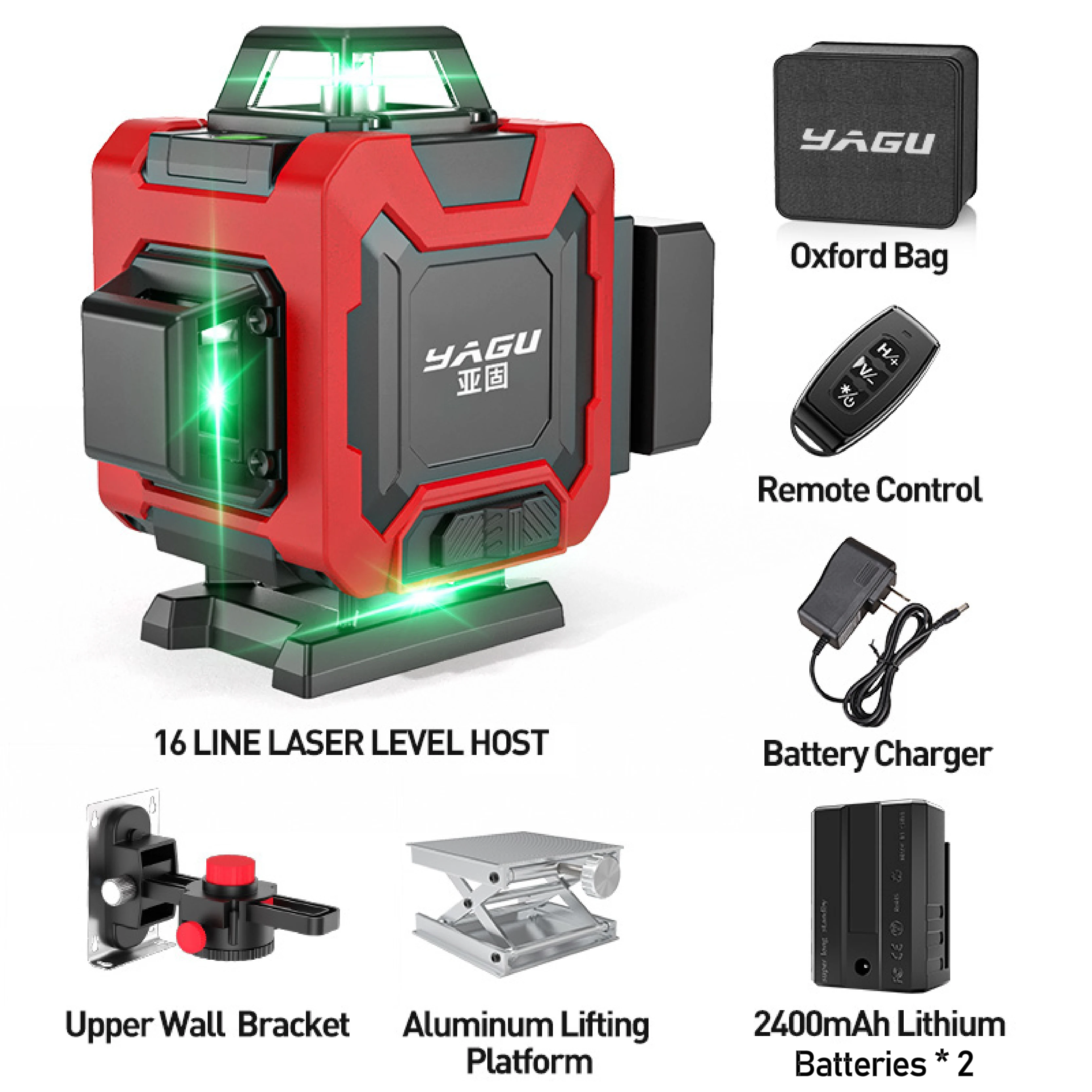 Imagem -02 - Yagu Alta Precisão 16 Linhas de Nível Laser Linha Verde Autonivelante 360 Horizontal e Vertical Poderoso Nível Laser Feixe Verde