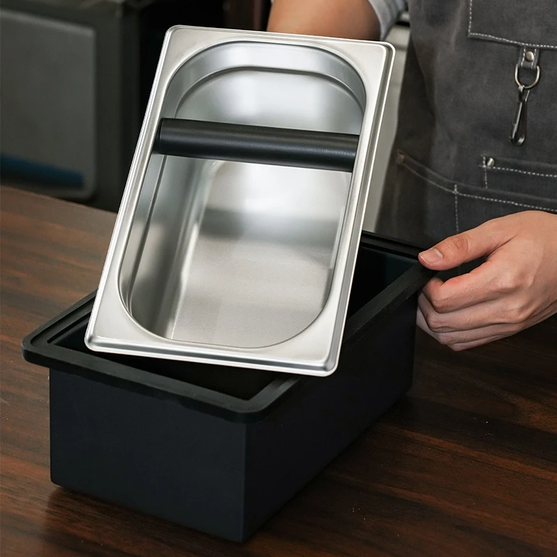 JUSTINLAU Stainless Steel Coffee Knock Box Non‑Slip Rubber Base Espresso Grounds Container Bin For Home Cafe Shop Barista Use view 3