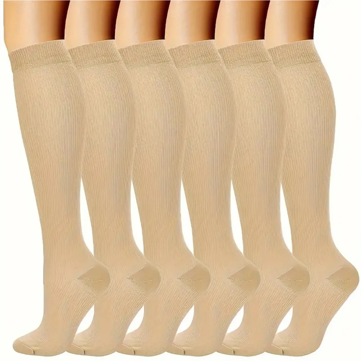 6 Pairs Solid Color Compression Socks Nurse Compression Socks Black Skin Color