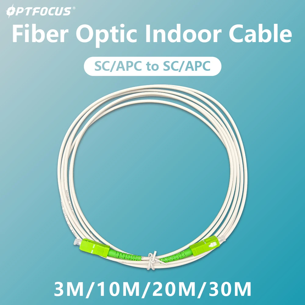 OPTFOCUS Fiber Optic Indoor Cable SC APC to SC APC Single Mode 10M 20M 30M Fiber Patch Cord Drop Low Loss Cables