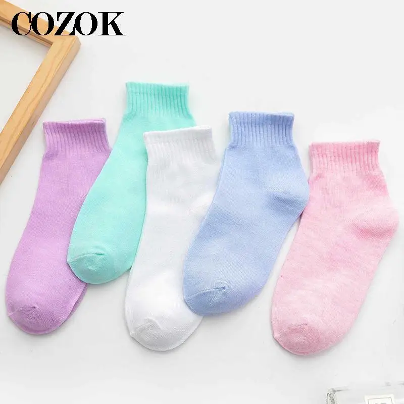 5 Pairs/lot Hot Sale Simple Womens All-match Solid Socks Girls Candy Color Fashion Socks Spring Autumn Cotton Socks Famale Socks